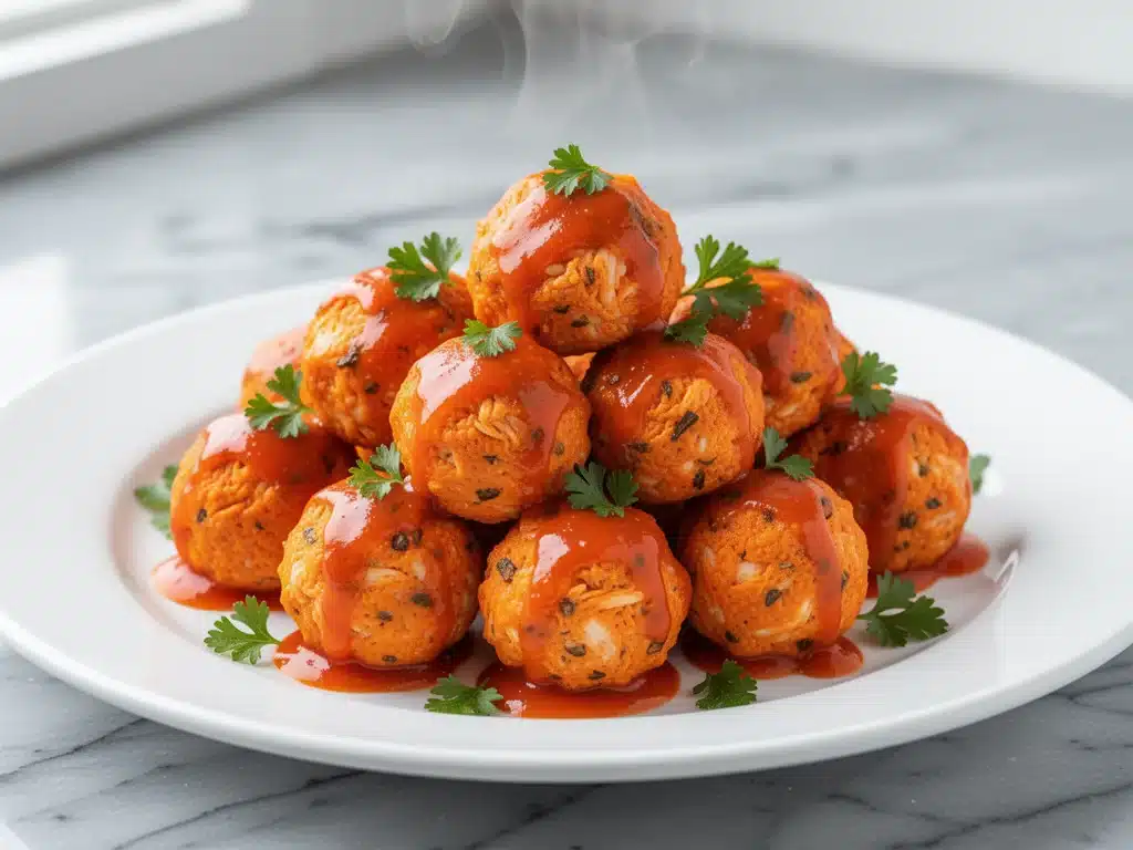 baked buffalo chicken meatballs - featured image