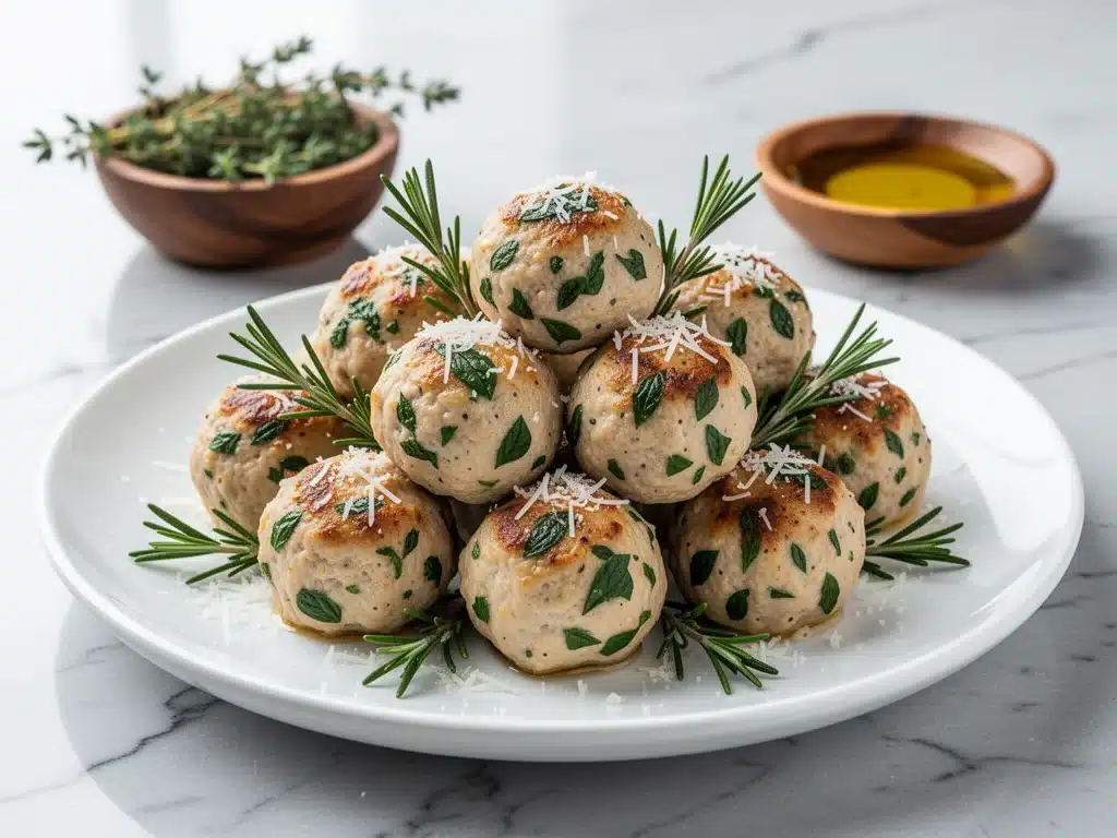 baked garlic parmesan chicken meatballs - featured image
