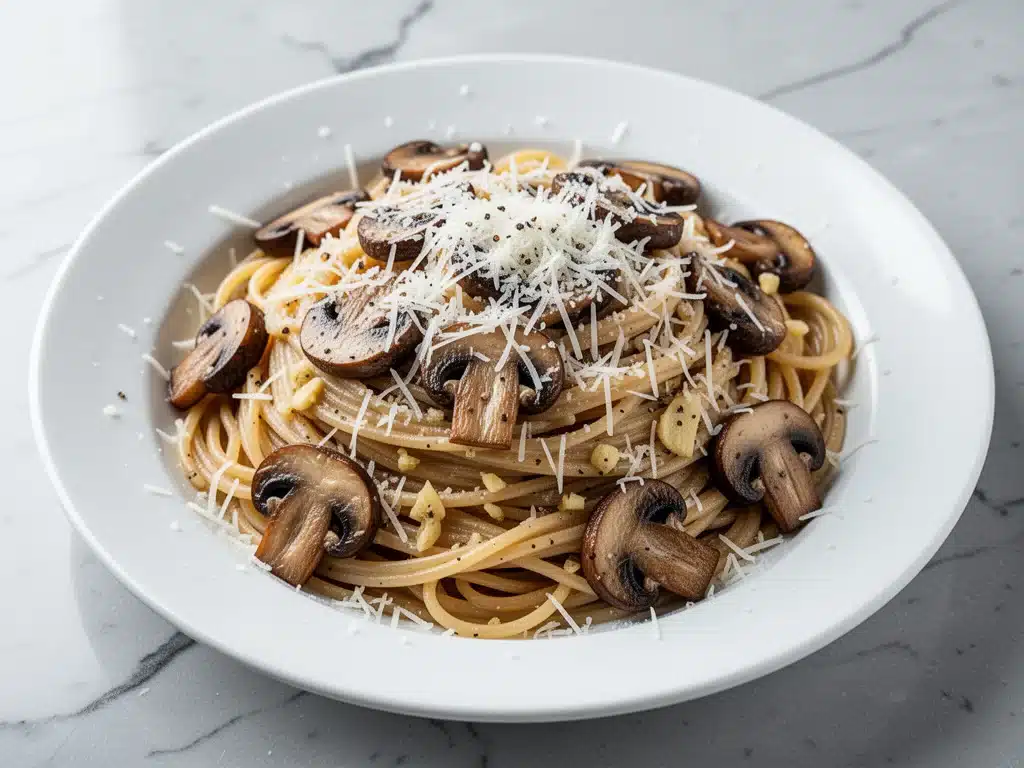 brown butter garlic mushroom pasta - featured image