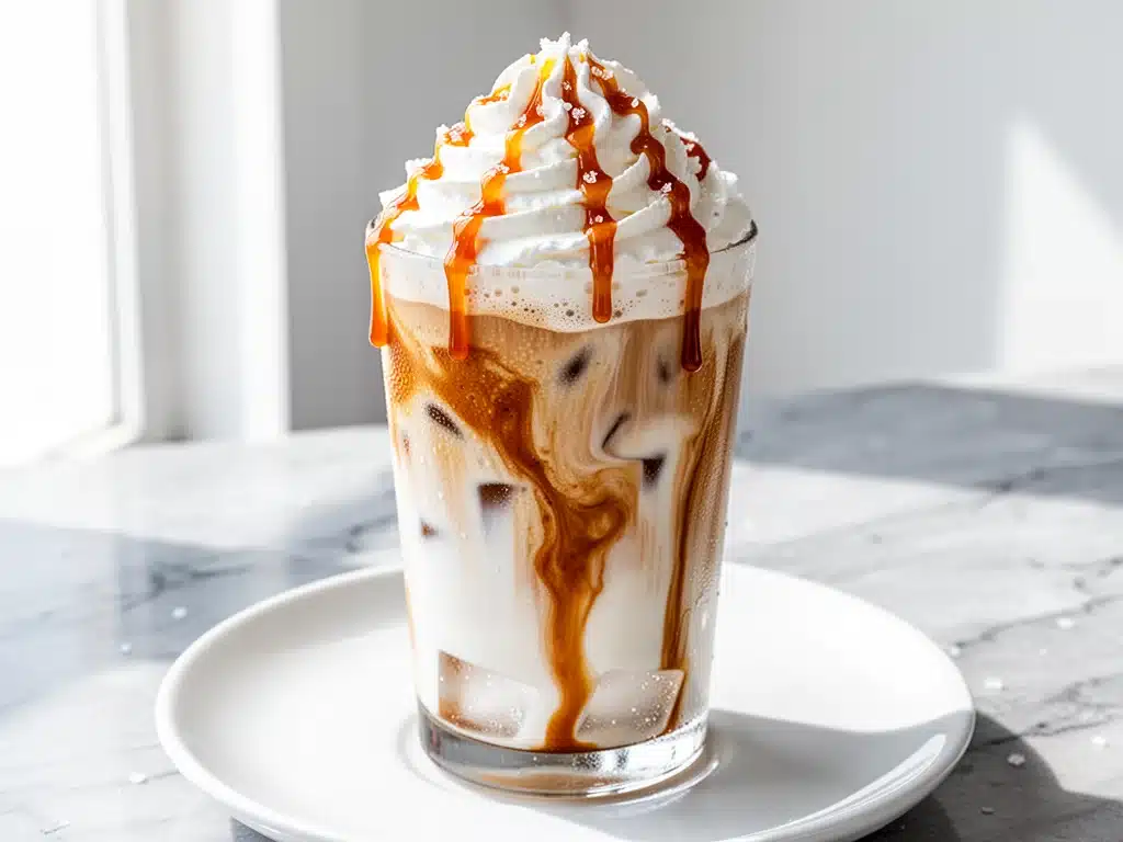 creamy iced vanilla caramel latte - featured image