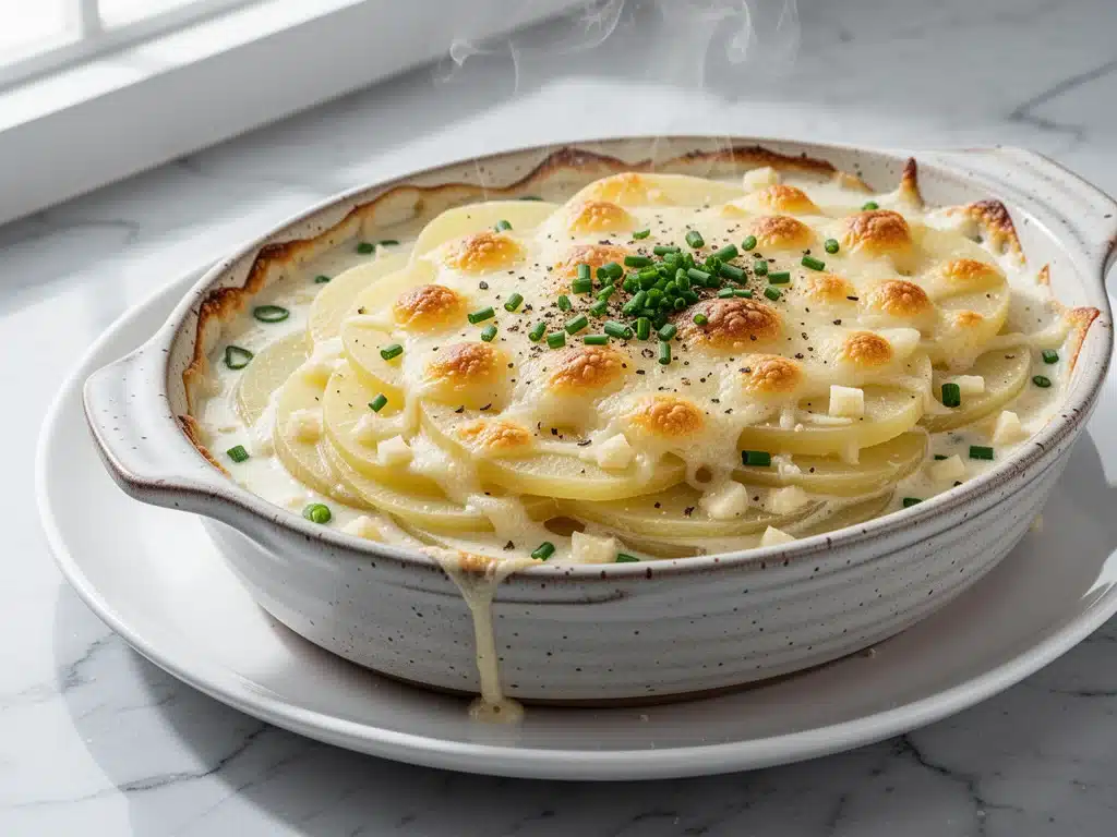 creamy scalloped potatoes with garlic - featured image