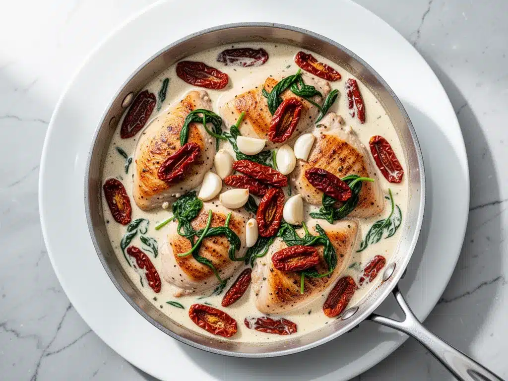 Creamy Tuscan Garlic Chicken Skillet: 5-Ingredient Meal 4 creamy tuscan garlic chicken skillet preparation steps
