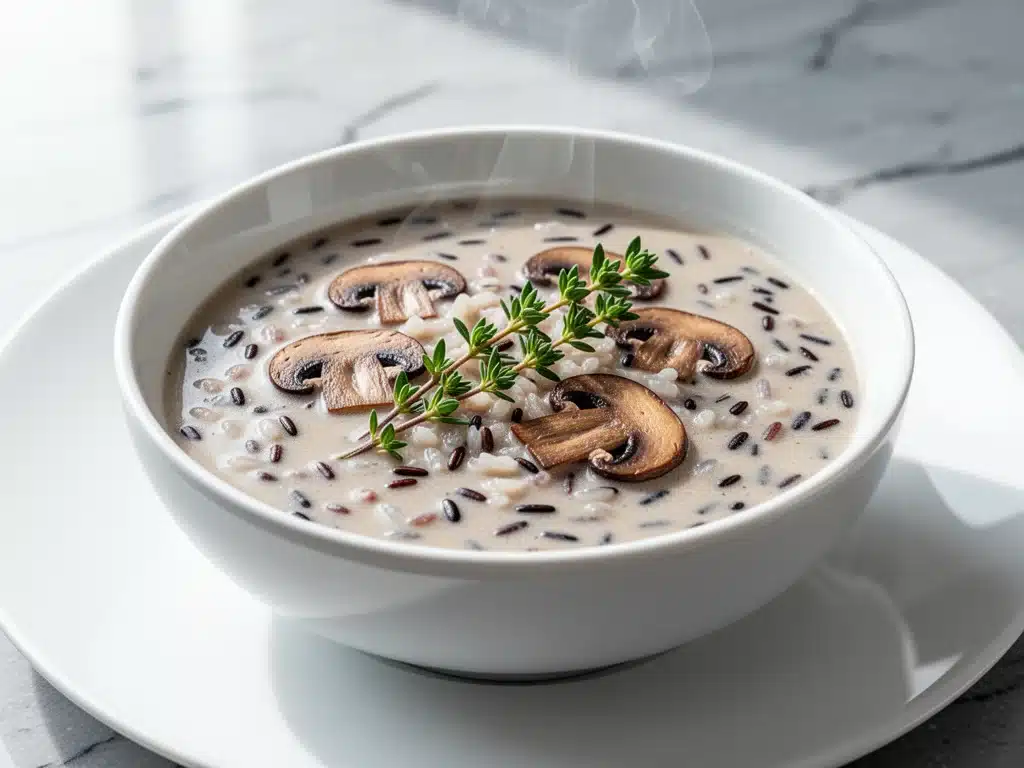 creamy wild rice mushroom soup - featured image