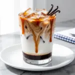 iced vanilla caramel milk latte - featured image