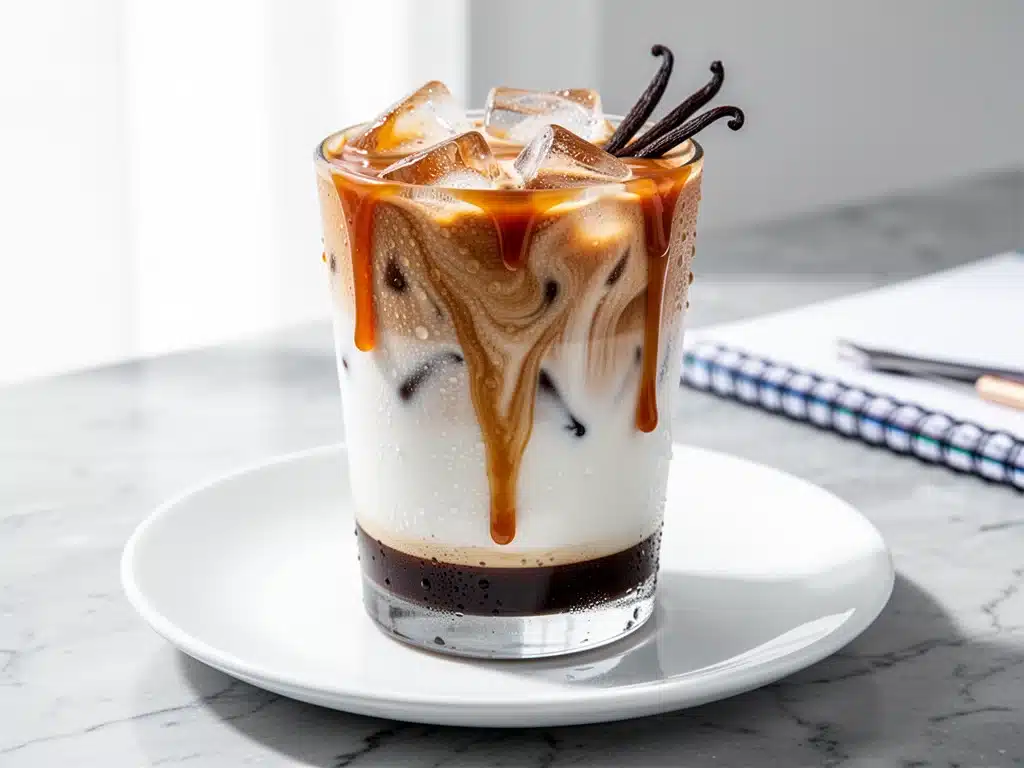 iced vanilla caramel milk latte - featured image