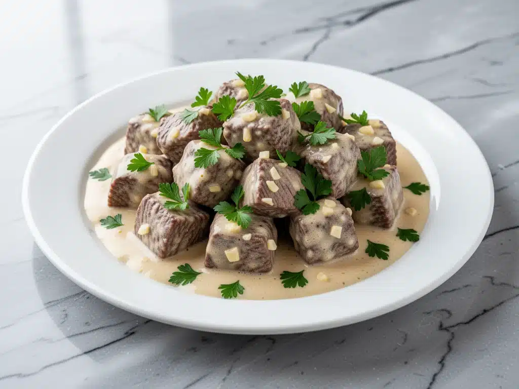keto creamy garlic butter steak bites - featured image