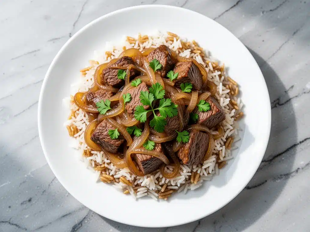 One-Pot French Onion Beef and Rice: 5 Ingredients 4 One-Pot French Onion Beef and Rice preparation steps