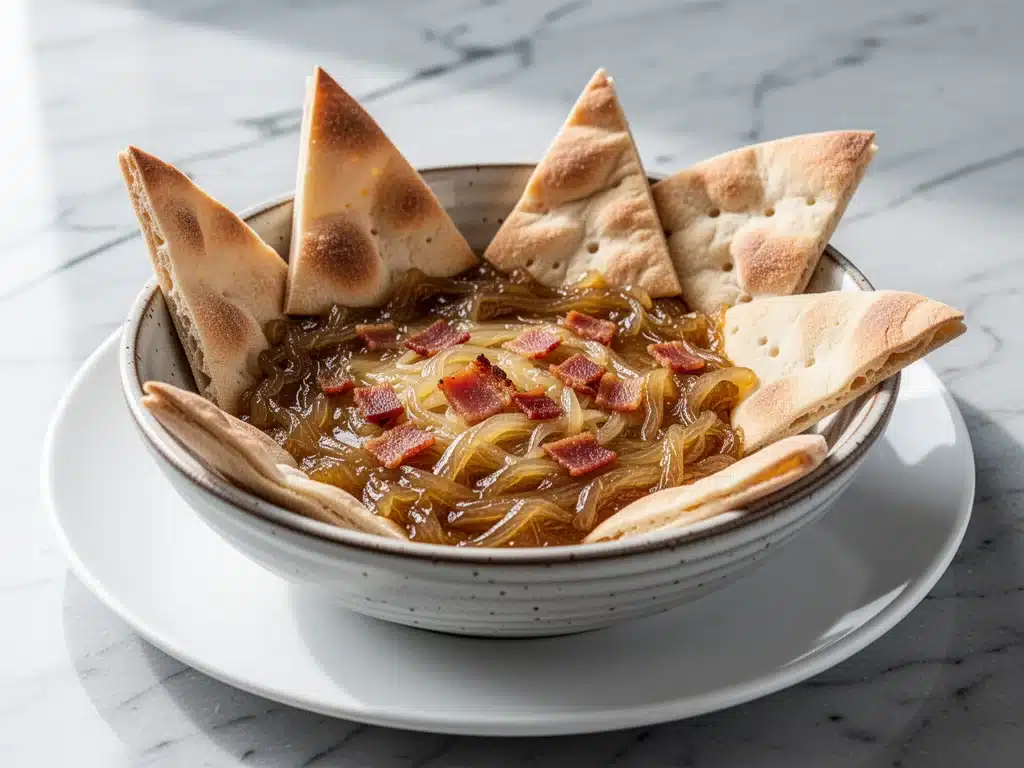 warm caramelized onion bacon dip - featured image