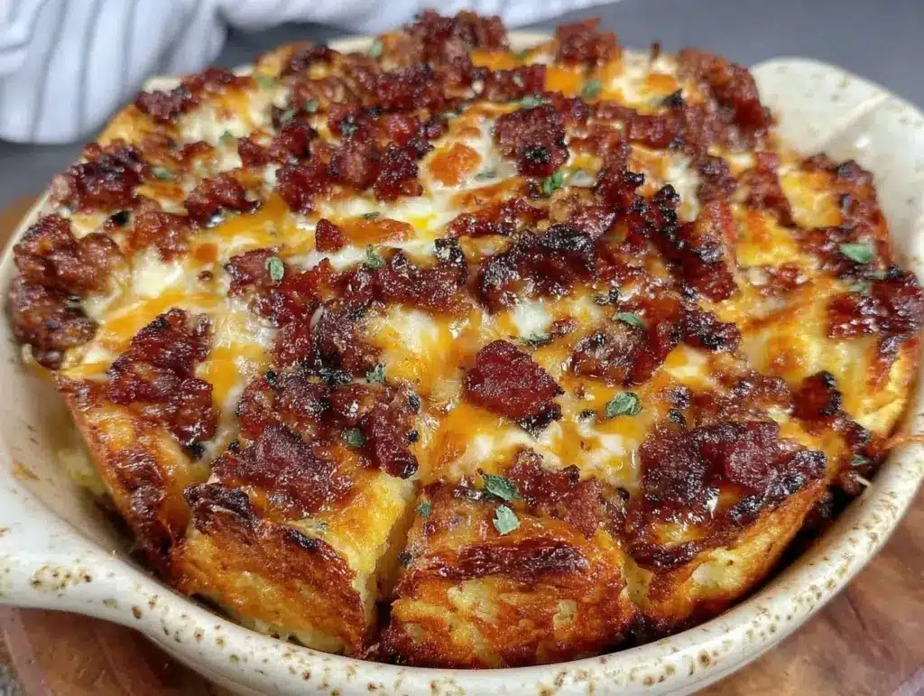 cheesy sausage and egg breakfast casserole - featured image