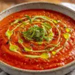 creamy roasted tomato basil soup - featured image