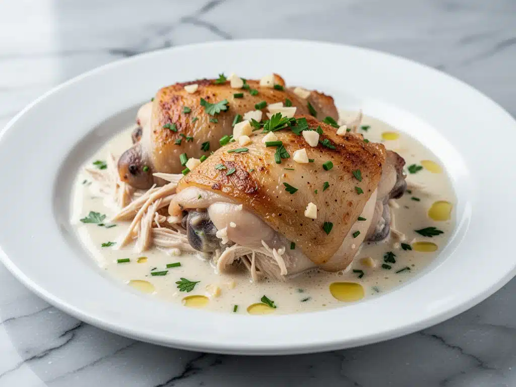 crockpot creamy garlic butter chicken thighs - featured image
