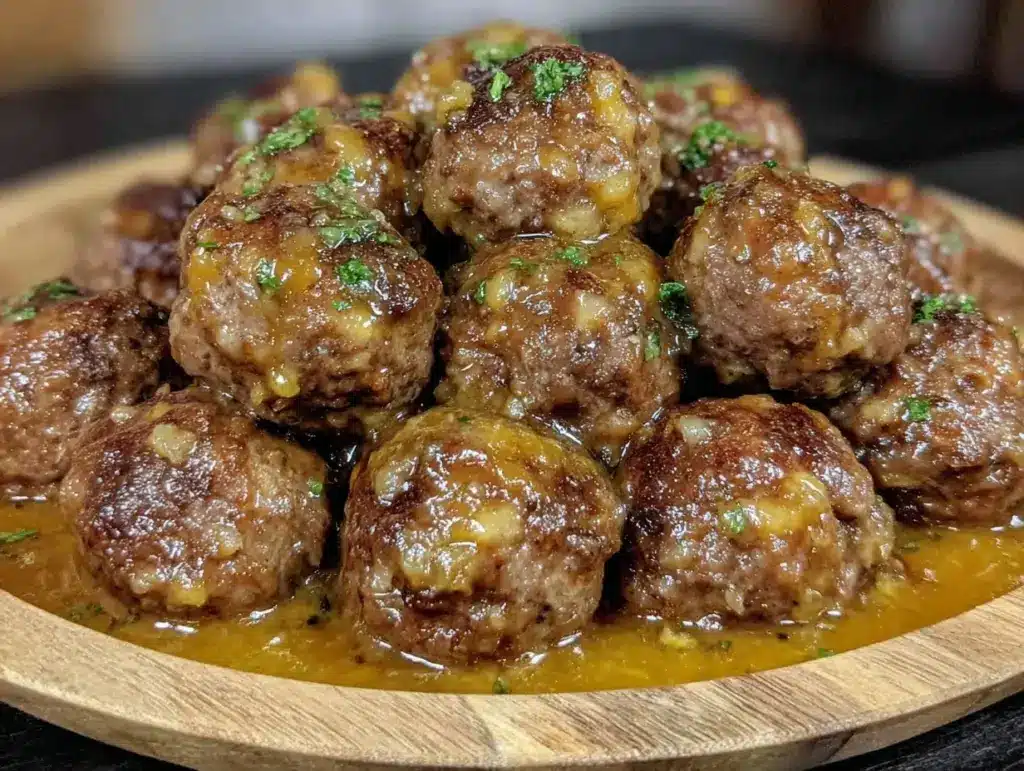 football party slow cooker honey garlic meatballs - featured image