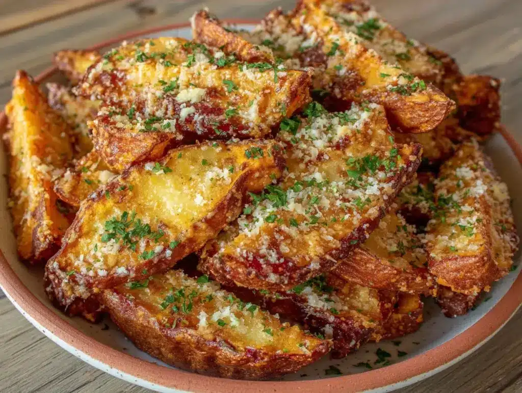 garlic parmesan roasted sweet potato wedges - featured image