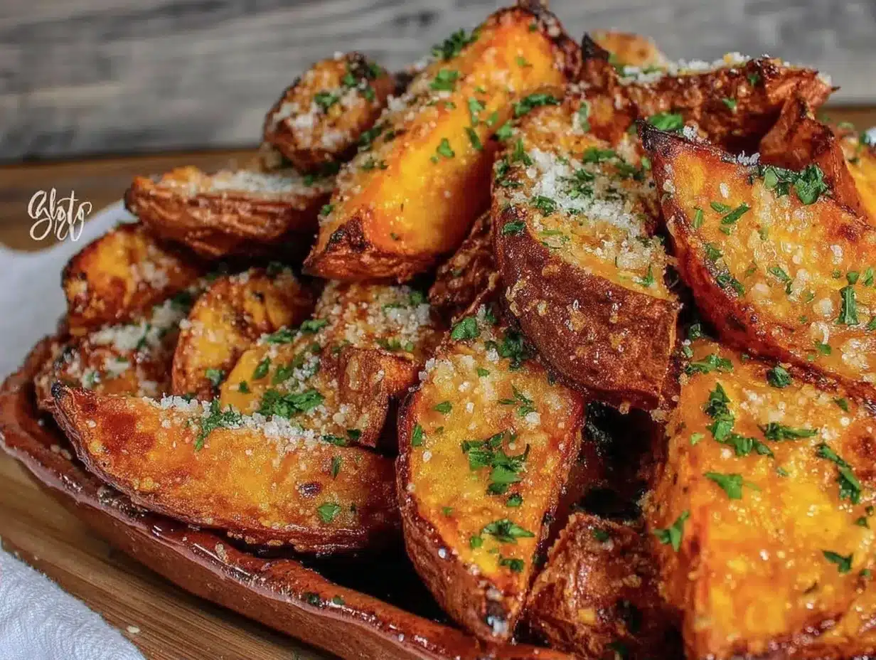 Garlic Parmesan Roasted Sweet Potato Wedges: 5-Ingredient Family Favorite 4 garlic parmesan roasted sweet potato wedges preparation steps