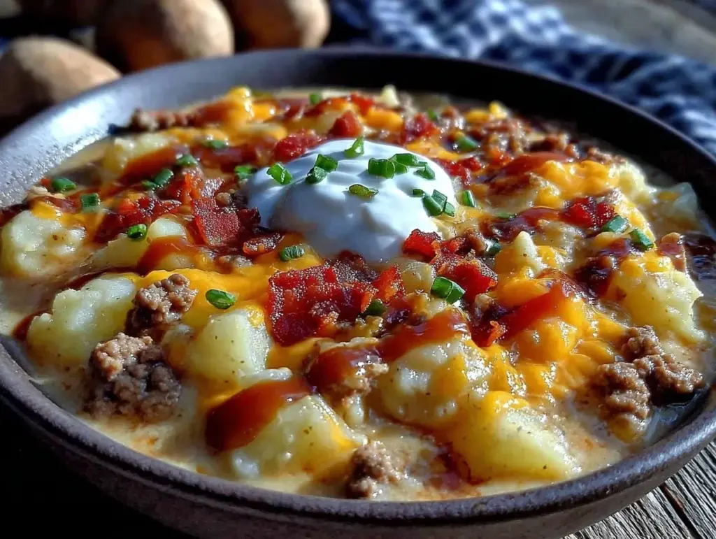 ground beef cheeseburger potato soup - featured image