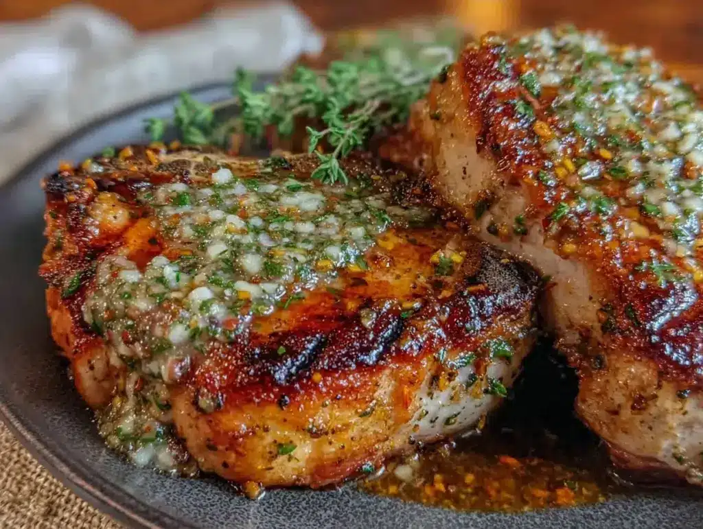 keto garlic butter pork chops - featured image