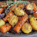 maple balsamic roasted root vegetables - featured image