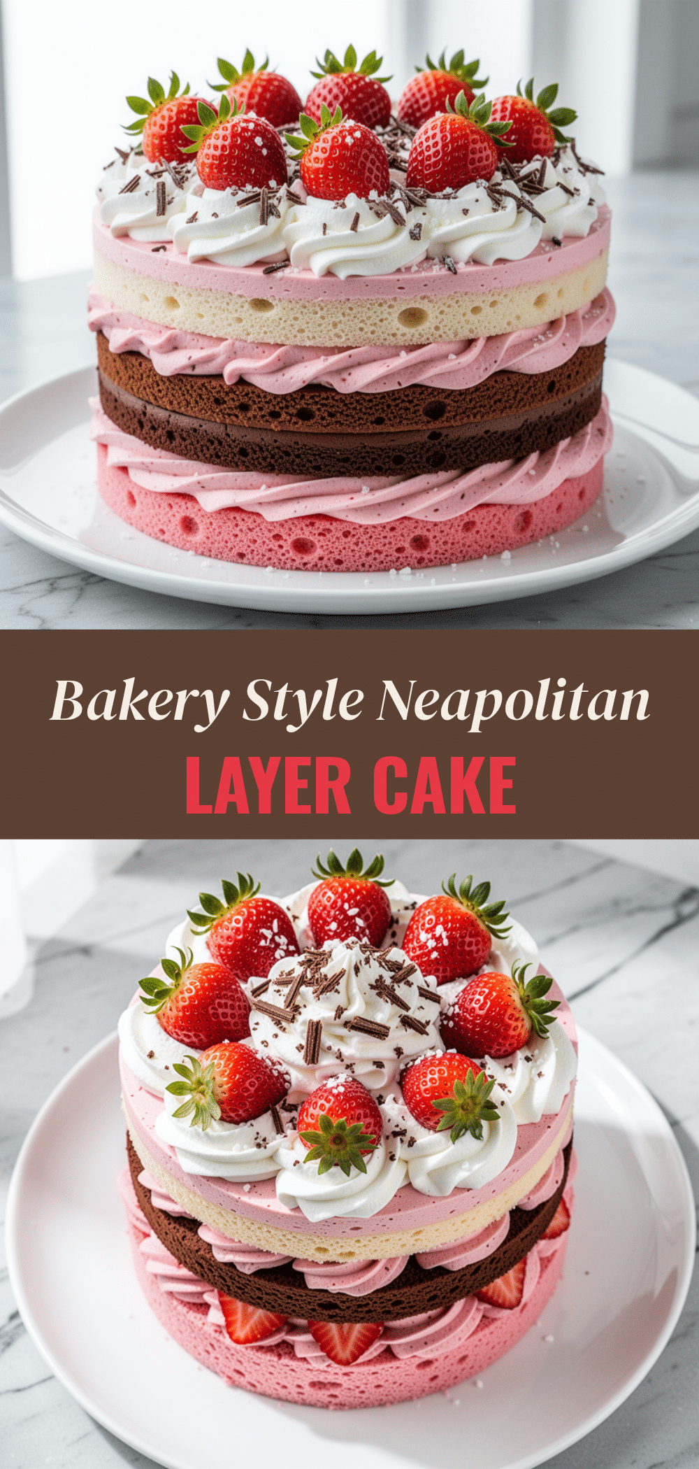 Bakery Style Neapolitan Layer Cake: Best Strawberry Buttercream 5 Neapolitan layer cake recipe