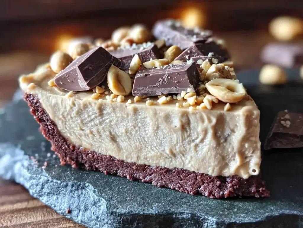 no-bake peanut butter chocolate pie - featured image