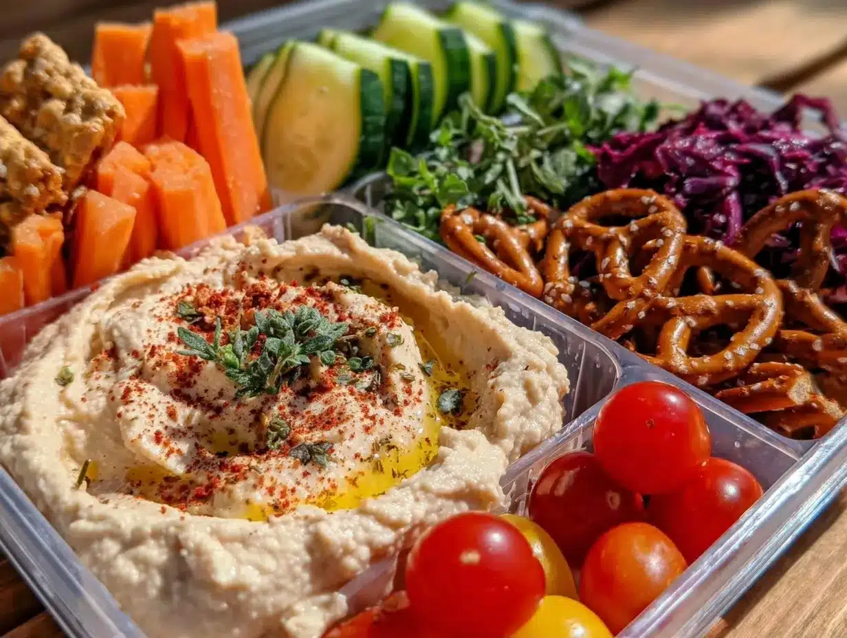 Rainbow Veggie Hummus Snack Boxes: 5 Easy Budget-Friendly School Meals 4 rainbow veggie hummus snack box preparation steps