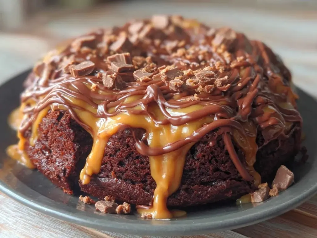 Reeses Peanut Butter Poke Cake - featured image
