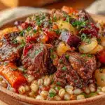 slow cooker beef and barley stew - featured image
