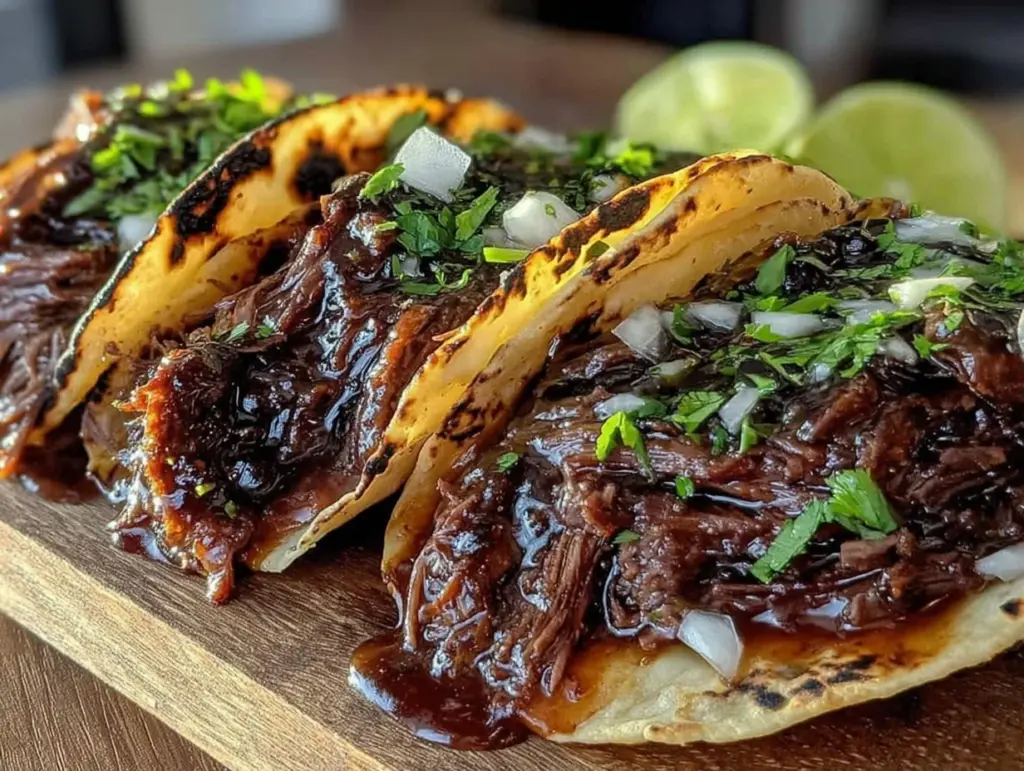 slow cooker beef barbacoa tacos - featured image