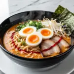 spicy miso ramen with soft boiled eggs - featured image