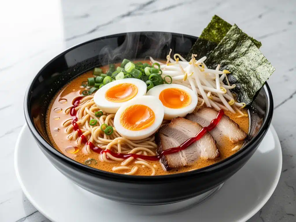 spicy miso ramen with soft boiled eggs - featured image