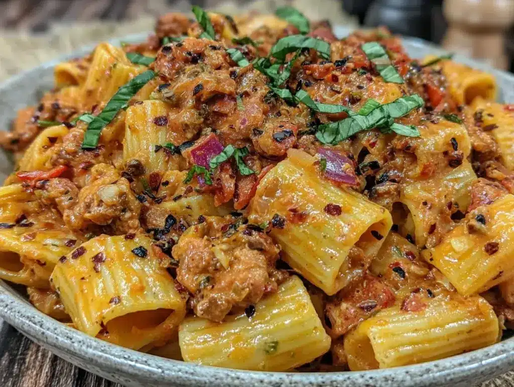 spicy rigatoni vodka pasta - featured image