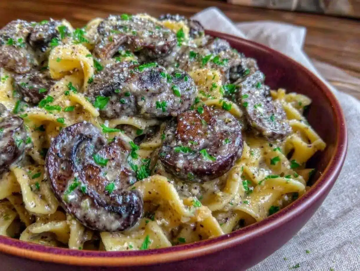 Vegan Creamy Mushroom Stroganoff: 1-2-3 Easy & Budget Friendly 4 vegan creamy mushroom stroganoff preparation steps