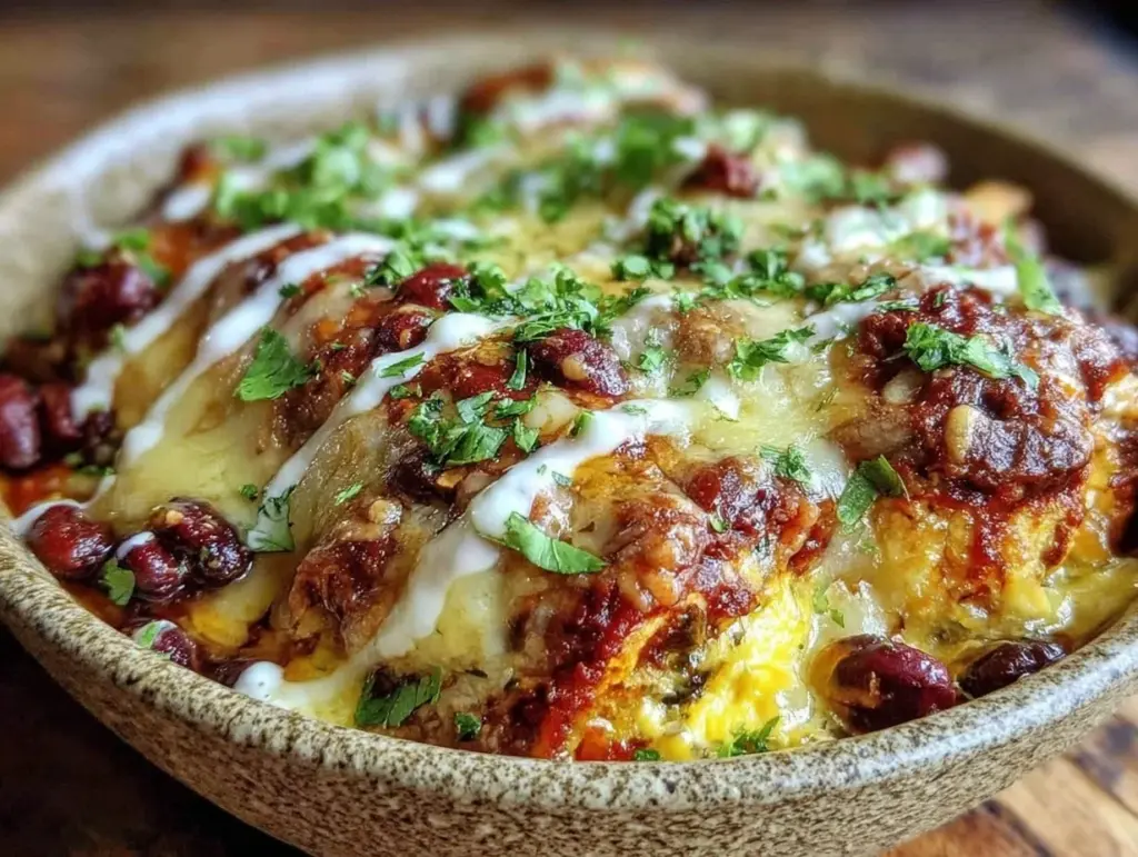 vegetarian black bean enchilada casserole - featured image